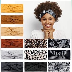 NWT 12 Pack Headbands, Fashionable Sports Hairbands, Elastic Wide Headbands